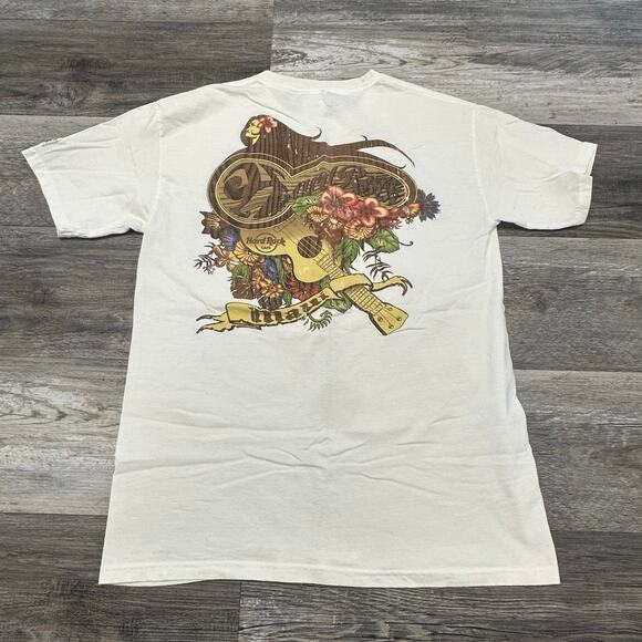 Vintage 90s Hard Rock Cafe Maui Hawaii Ukulele White Mens Small Destination Tee - Picture 2 of 9